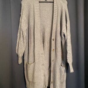 Gray Women's Knit Cardigan Sweater